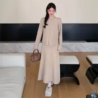 【晨晨专属】小香风针织衫毛衣外套半身裙早秋穿搭新中式盘扣套装