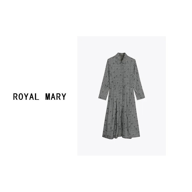ROYAL MARY高奢时尚潮流优雅气质印花翻领收腰显瘦连衣裙AMF213