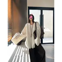 JCCC影子【云间织】米白色松弛感阔袖廓形针织圆领套头毛衣JE5HBS11