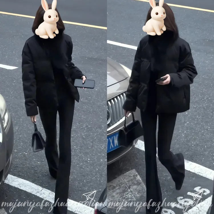 今年流行爆款黑色短款女冬季独特超好看收腰系带毛领外套棉服