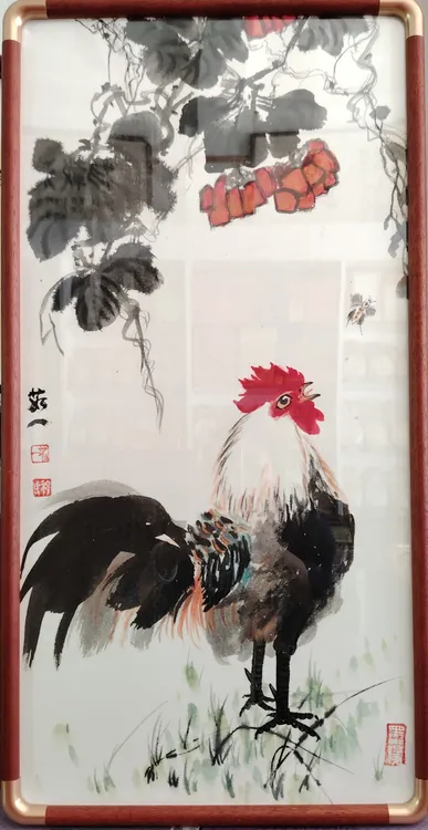 茹一手绘作品南瓜大鸡丰收图带框发货