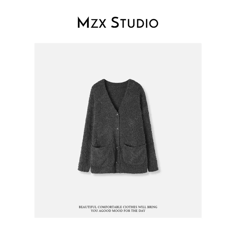 MZX 秋季含羊毛慵懒感软糯纽扣开衫毛衣针织衫 WT10027-C