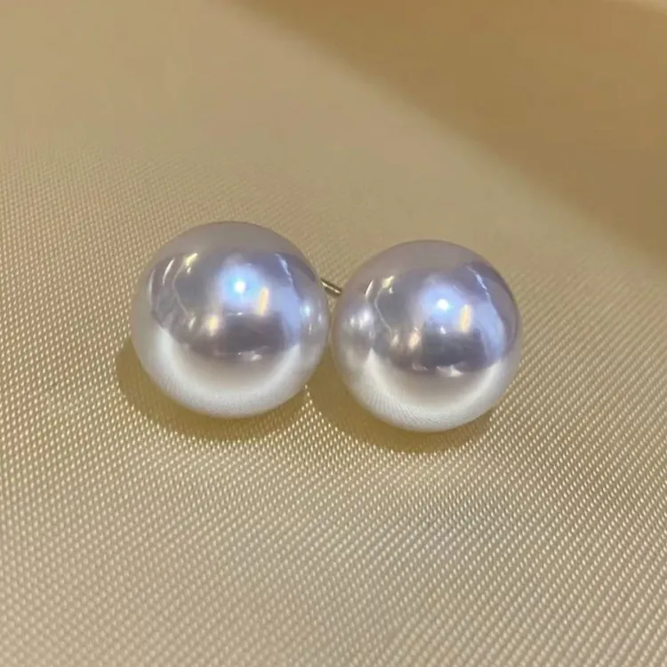 正宗淡水珍珠耳钉纯天然真品100%诸暨珍珠耳钉大粒13-14mm赛澳白