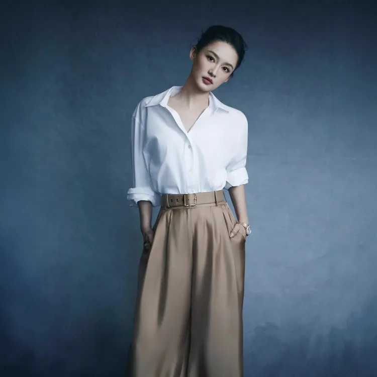 李沁同款白色衬衫上衣女2025早秋新款高级感阔腿裤长裤两件套装潮