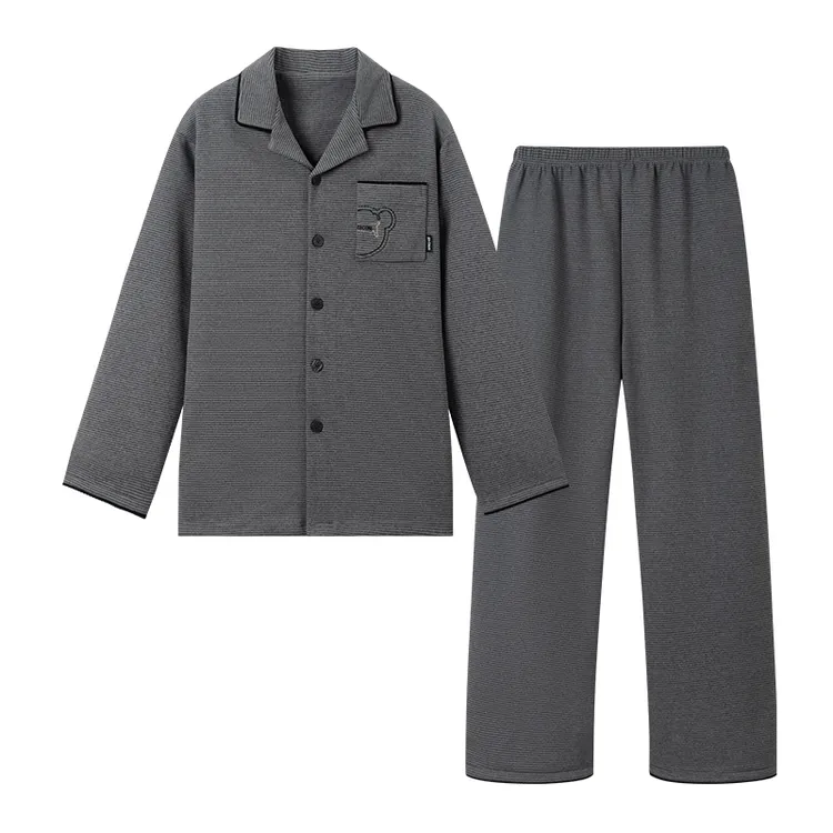 秋冬季男士德绒翻领睡衣加绒保暖加厚家居服-25515