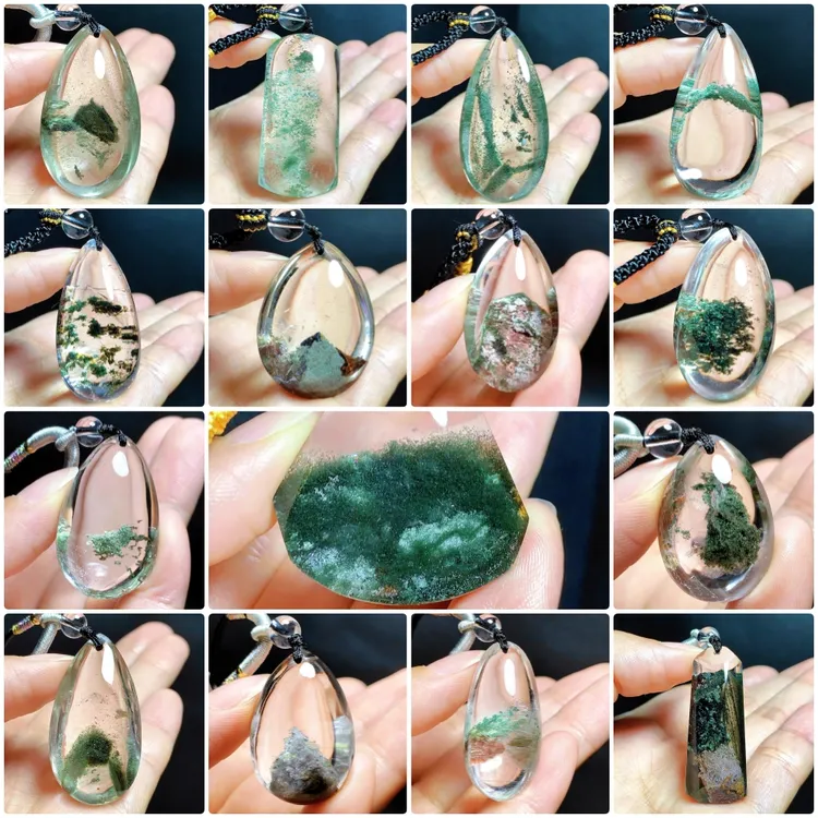 东海水晶天然绿幽灵水晶吊坠毛衣链平安水滴项链坠男女聚宝盆时尚