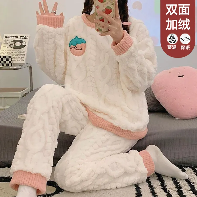 【星】秋冬加厚卡通套头毛绒可爱睡衣女可外穿家居服套装5011