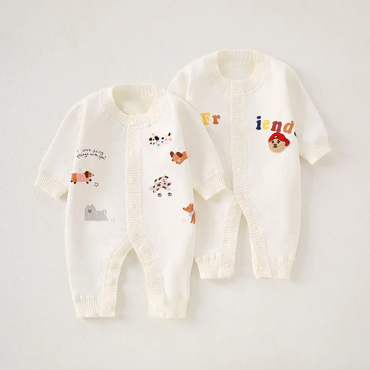 2025秋冬款宝宝长袖连身衣婴幼儿爬爬服婴儿针织哈衣薄绒可爱毛衣