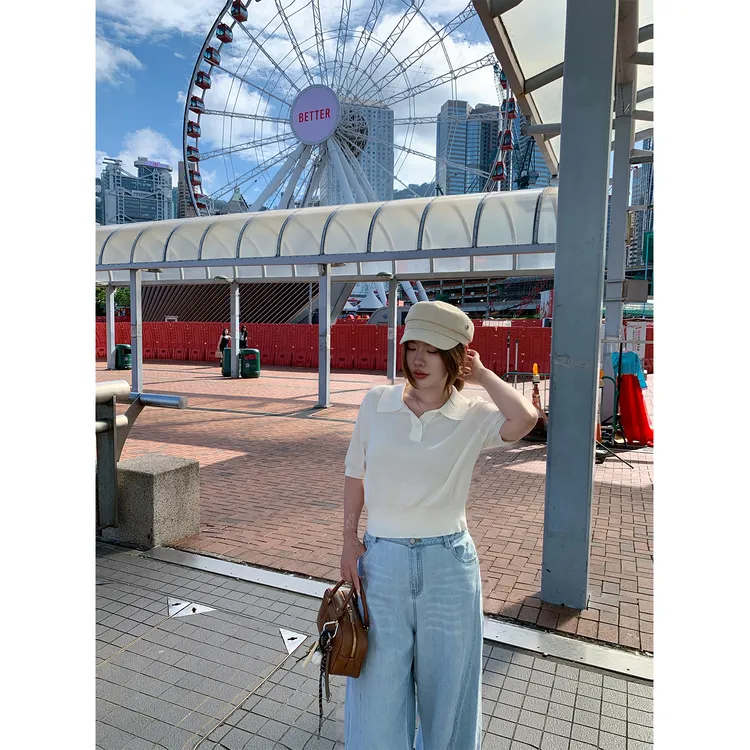 酒心微胖定制 返场王！夏季冰丝宽松显瘦短款针织POLO领短袖上衣