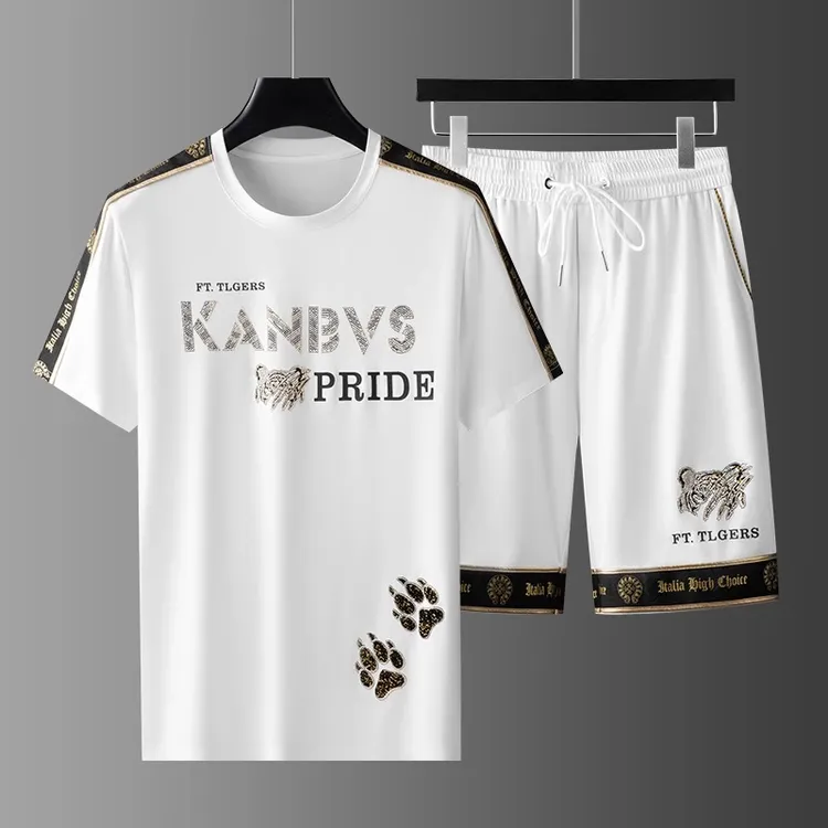 DESITASH轻奢白色短袖短裤套装男士搭配潮牌高级感休闲运动服夏季