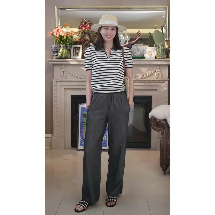 我是摩羯马赛旧港NewDiamond美丽诺羊毛桑蚕丝条纹秋针织衫    