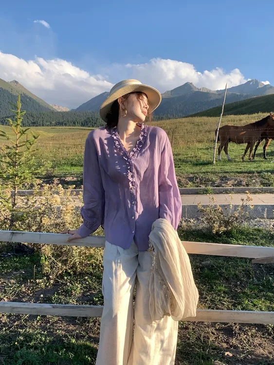 EIA一尧【季风来信】慵懒气质文艺苎麻衬衫舒适松弛老钱长袖上衣秋