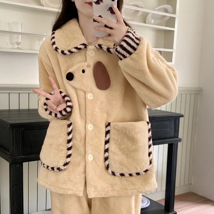 睡衣女款爆款2025新款秋冬季加厚加绒法兰绒珊瑚绒保暖家居服套装