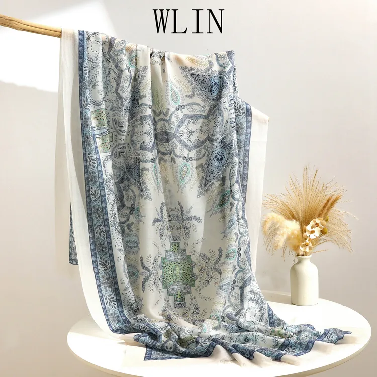 WLIN百分百水溶羊毛方形印染简约百搭围巾披肩WL6899