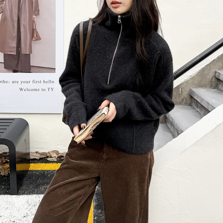 euri卢森堡丨100牦牛绒丨半拉链宽松保暖套头毛衣针织衫-MY6351
