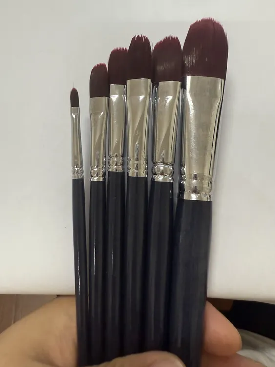 6支黑杆银头红色尼龙毛指甲圆勾线笔美术出口画笔