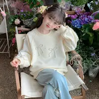 女童秋款卫衣2025秋季新款儿童珍珠蝴蝶结设计中大童卫衣Q13195
