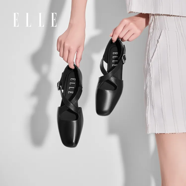 ELLE法式小高跟玛丽珍鞋女2025新款夏天包头凉鞋法式单鞋夏季
