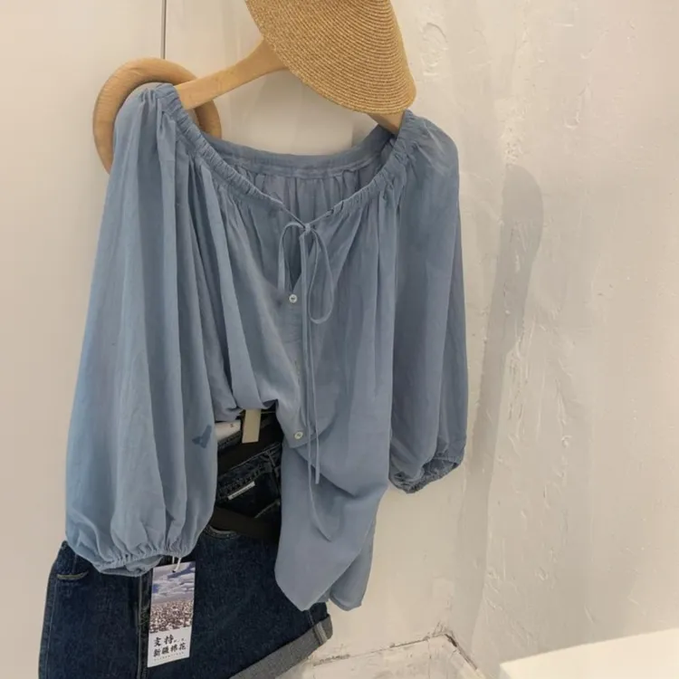 胖mm特大码300斤法式七分袖透气薄款衬衫女夏季宽松晒泡泡袖上衣2