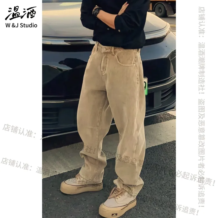 【微锥灯芯绒】秋冬水洗加绒加厚宽松灯芯绒长裤 无弹条绒工装裤