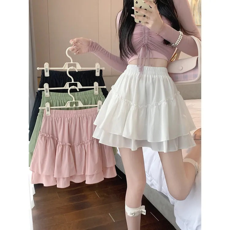 白色短裙女大码显瘦蓬蓬蛋糕裙半身裙女夏松紧高腰短裙裤花苞裙子