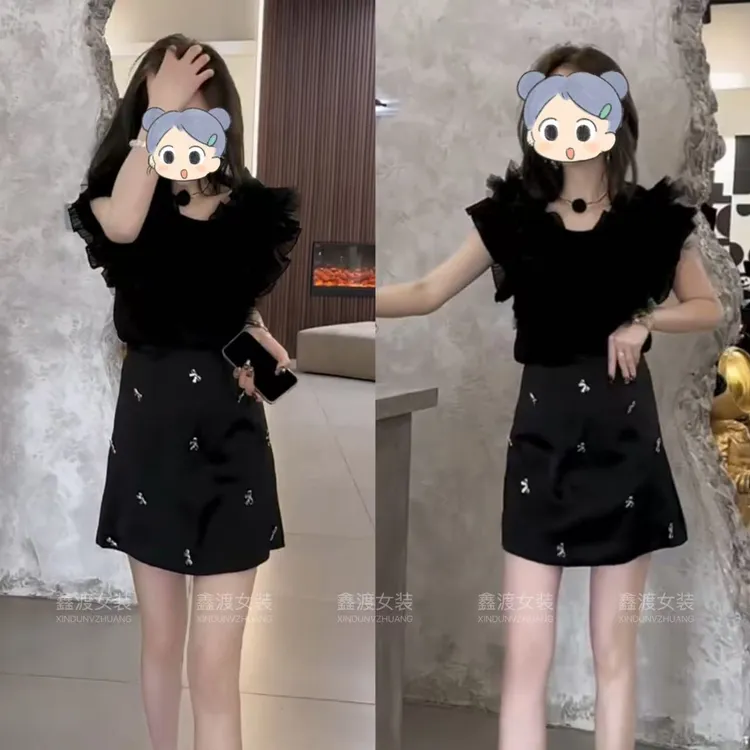 2025夏季新款时尚显瘦气质女士网红洋气两件套百搭款D5908