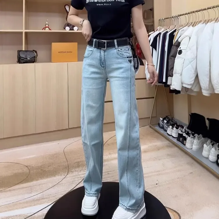 大码女装2025春季高腰弹力窄版直筒牛仔裤胖mm遮胯显瘦阔腿拖地裤
