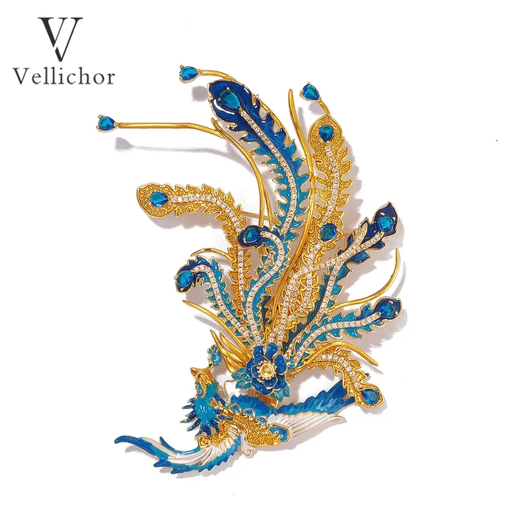 铜合金胸针 国风精致文艺复古蓝色凤凰来仪胸针女轻奢别针配饰