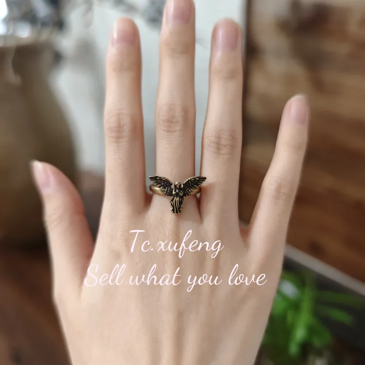 纯铜锆石戒指 faye同款天使之翼守护天使复古不掉色戒指爱神丘比