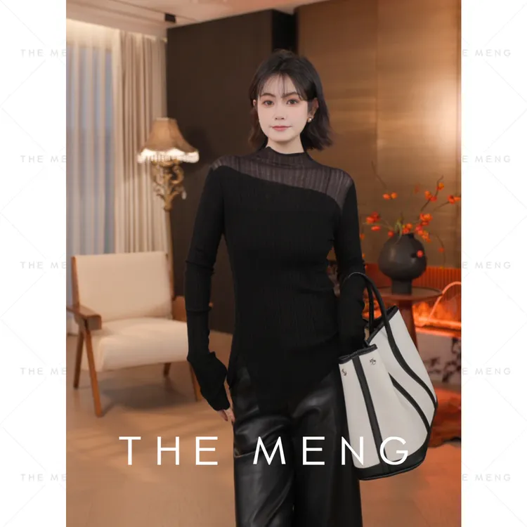 THE MENG【摩卡】60支水溶绵羊毛桑蚕丝毛针织打底衫#M253E1410