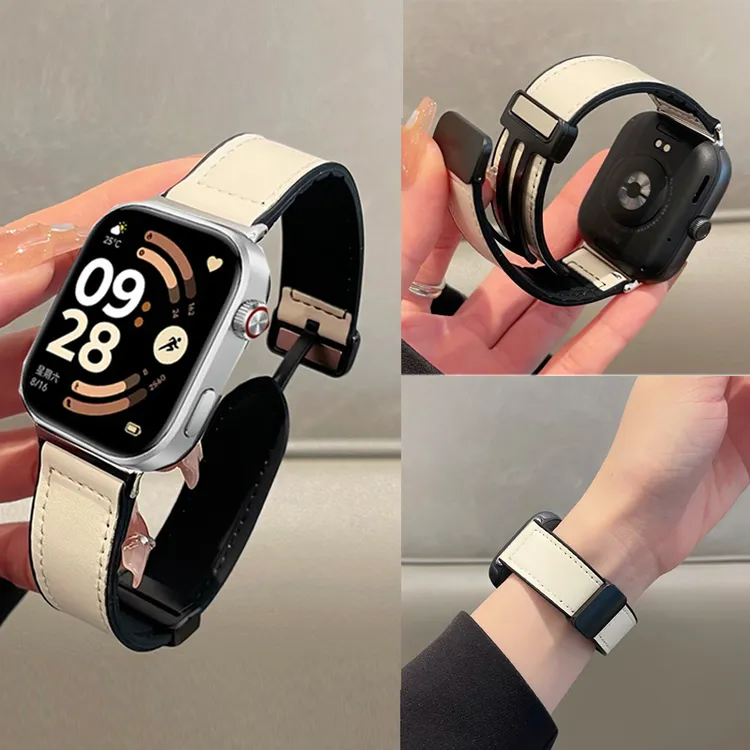 疯马纹真皮磁吸适用红米Redmi watch6/5/4个性折叠扣小米9pro腕带