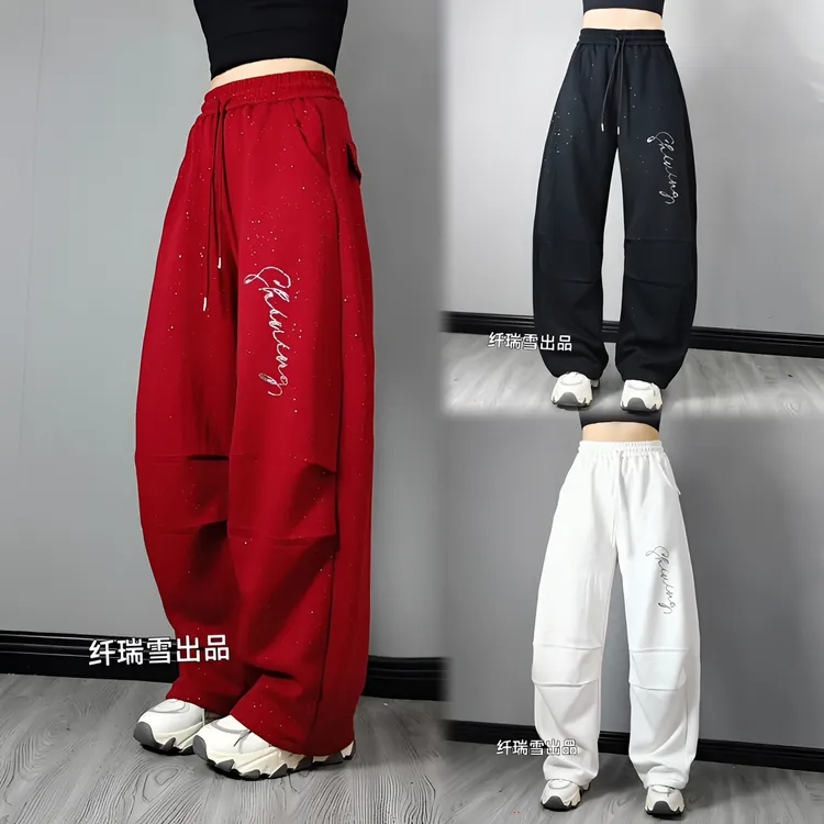 纤瑞雪【540款洒银抽绳弯刀卫裤】宽松慵懒风复合棉弯刀卫裤