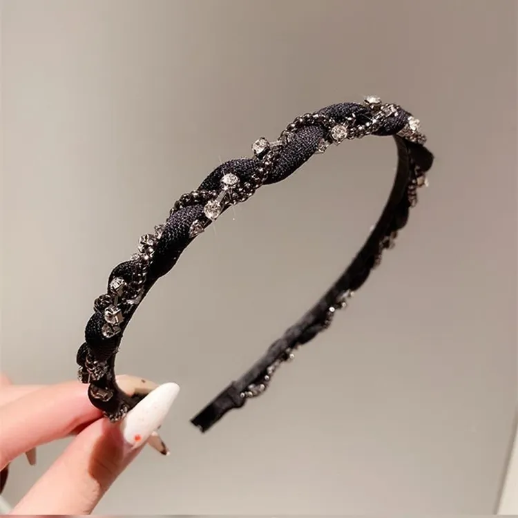 覆古法式黑色减龄发箍女网红气质带齿防滑水钻细发箍高端轻奢发饰