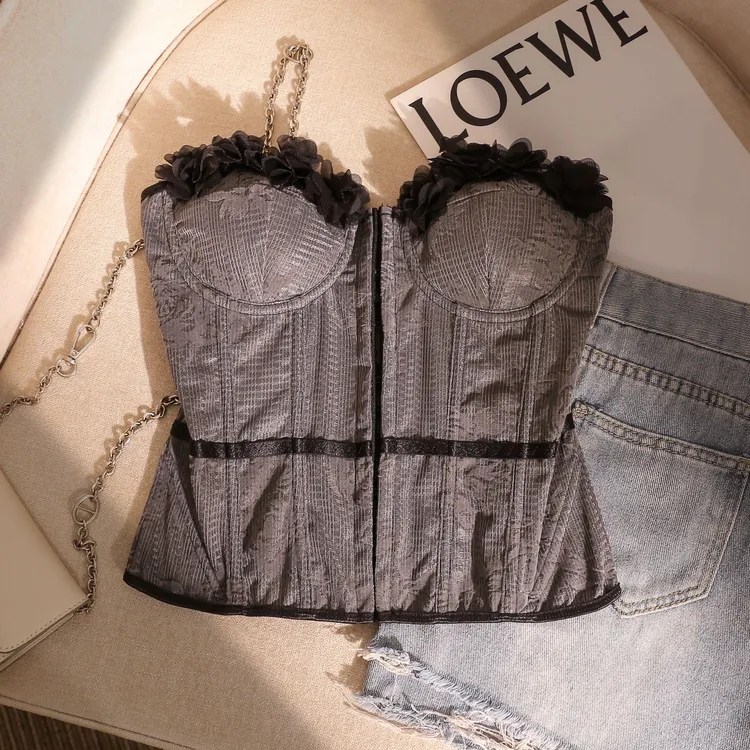 法式打底花朵纯欲辣妹鱼骨胸衣内搭带胸垫2025高级感抹胸上衣外穿