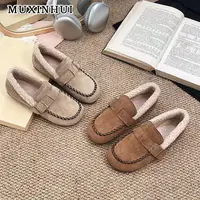 【品牌】2025秋冬舒适加绒羊羔毛乐福鞋女保暖平底勃肯鞋女鞋577-1