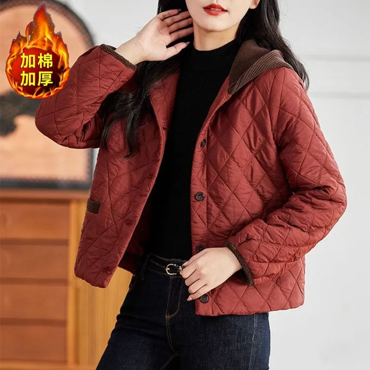 夹棉轻薄棉服女外套2025冬季保暖棉衣时尚拼接洋气减龄妈妈小棉袄
