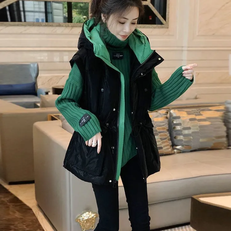 7822欧洲站秋冬新款高龄百搭洋气连帽棉服马甲女潮