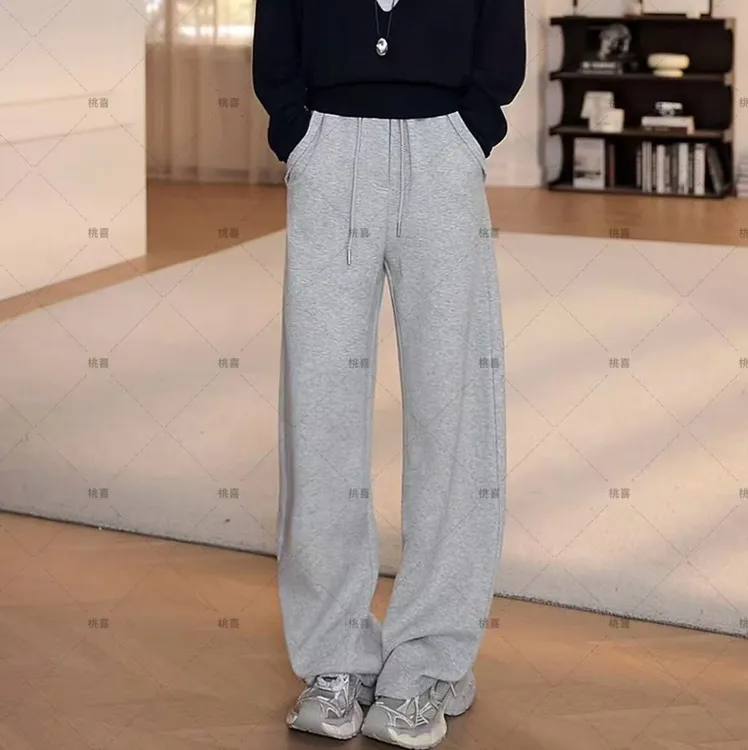 【桃喜】秋款休闲气质同色系抽绳直筒裤卫裤029