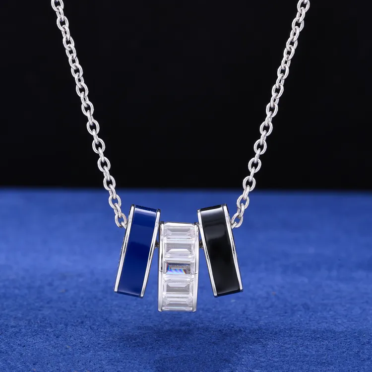 魔匠 坠链均925银合成锆石 925银小蛮腰拼色项链男女同款圆环吊坠