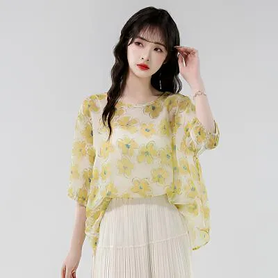 法式洋气减龄碎花雪纺衫女夏季新款百搭通勤女士宽松小衫夏