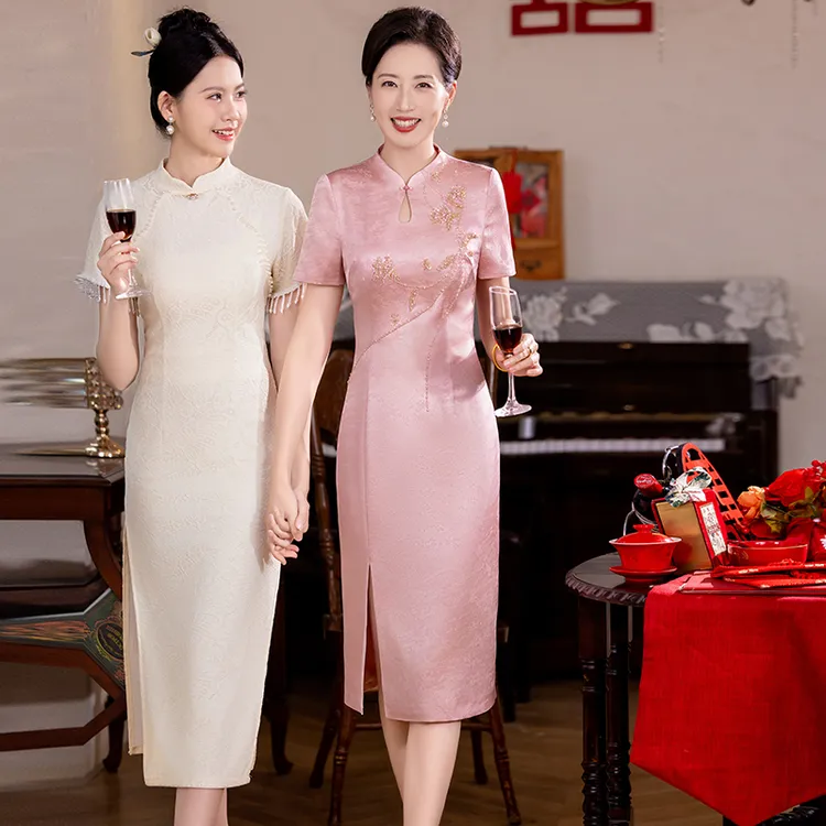 醋酸旗袍女方妈妈婚礼服国庆节新款高端轻奢喜婆婆婚宴装夏季新款
