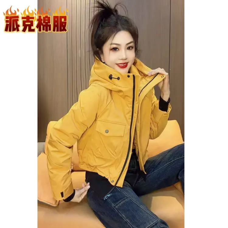 欧货2025年冬新款工装户外连帽加厚过冬派克棉服女短款棉衣小个子