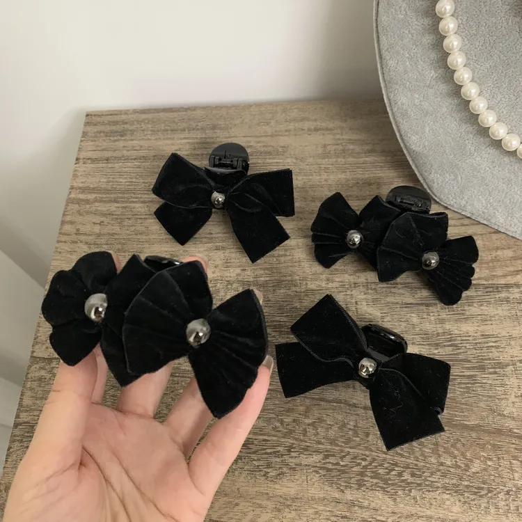 C弧型刘海夹AB面高亮黑珠7厘米韩系轻奢碎发夹公主头抓夹黑色发夹