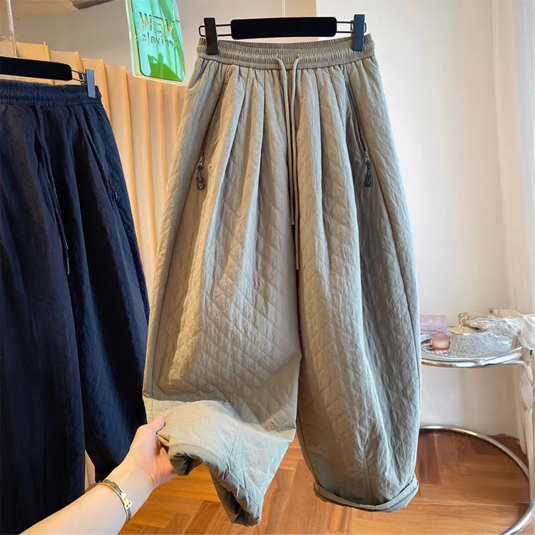 韩国设计感小众夹棉休闲裤女秋冬2025新款宽松别致哈伦裤九分裤子