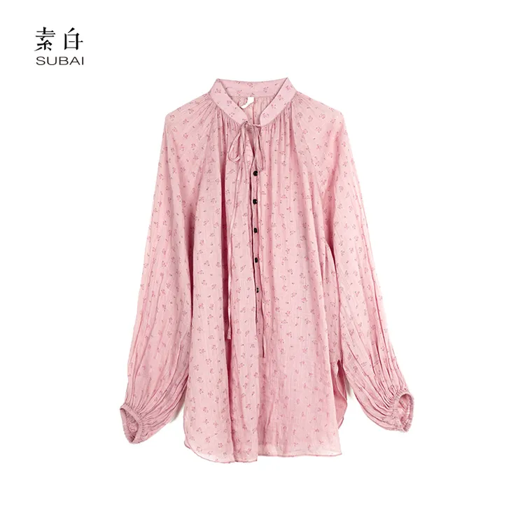 素白【桃禧】春季浪漫仙气减龄复古百搭苎麻印花衬衫SB2412CP00842