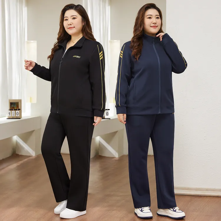 大码女装微胖运动套装2025秋冬新款胖mm宽松休闲服外套时尚两件套