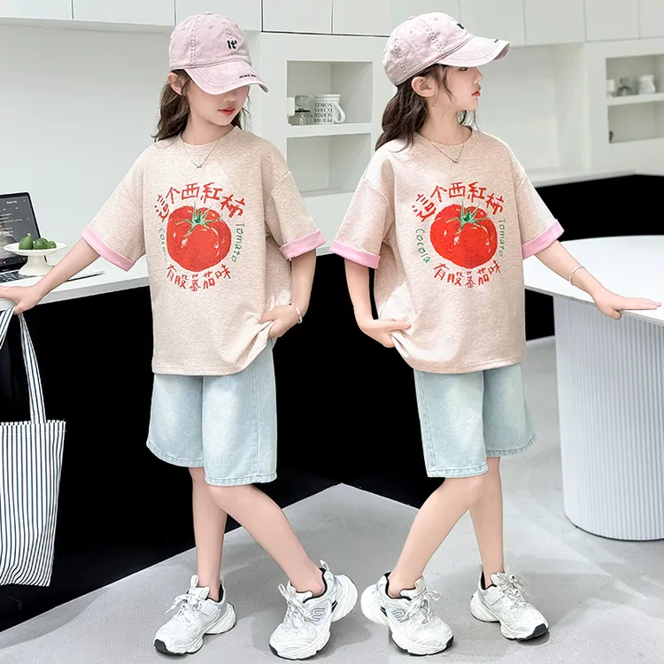 女童夏季韩版休闲短袖T恤套装中大童初中生洋气时髦儿童夏装上衣t