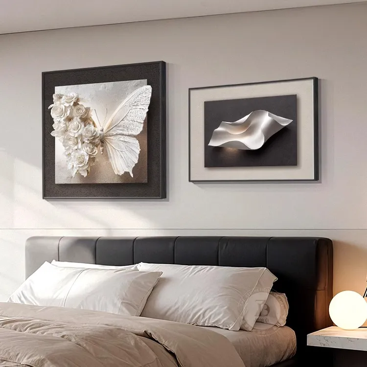 极简高级卧室床头装饰画现代简约餐厅背景墙挂画房间主卧蝴蝶壁画