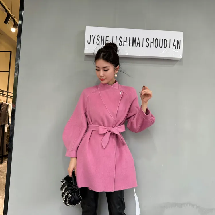 【俊英】秋冬女外套厚款中长款冬季修身双面羊毛大衣显瘦外套大裙摆