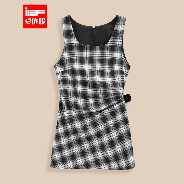 IEF/爱依服2025夏季格子甜辣时尚韩版减龄通勤基础短款连衣背心裙